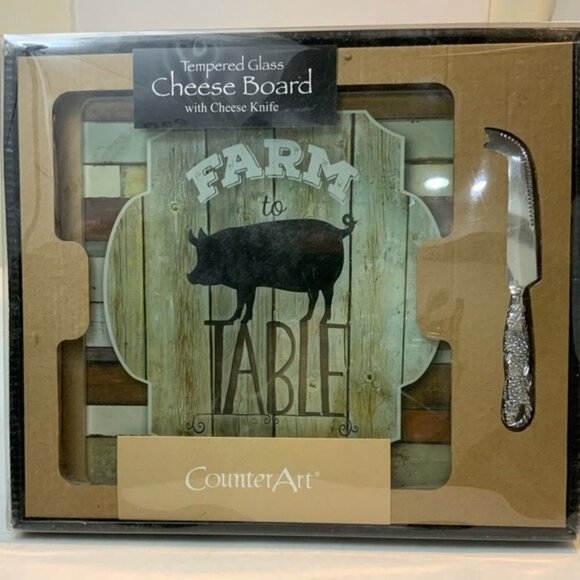 Cutting Serve Board Knife CounterArt Farmhouse Glass Set - Picture 4 of 13